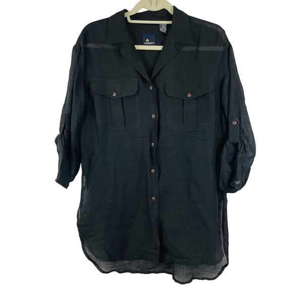 Liz Claiborne Tops - 🍒 Vtg Liz Claiborne Sport Linen Blend Sheer Safari Button Up Down Sexy‎ Small